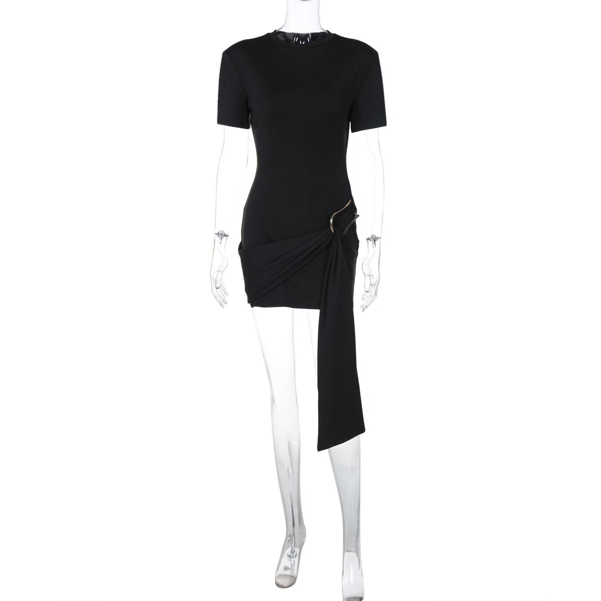 European And American Style Women's Clothing 2025 Spring New Fashion Elegant Metal Buckle Decorated Round Neck_ecoleips.com