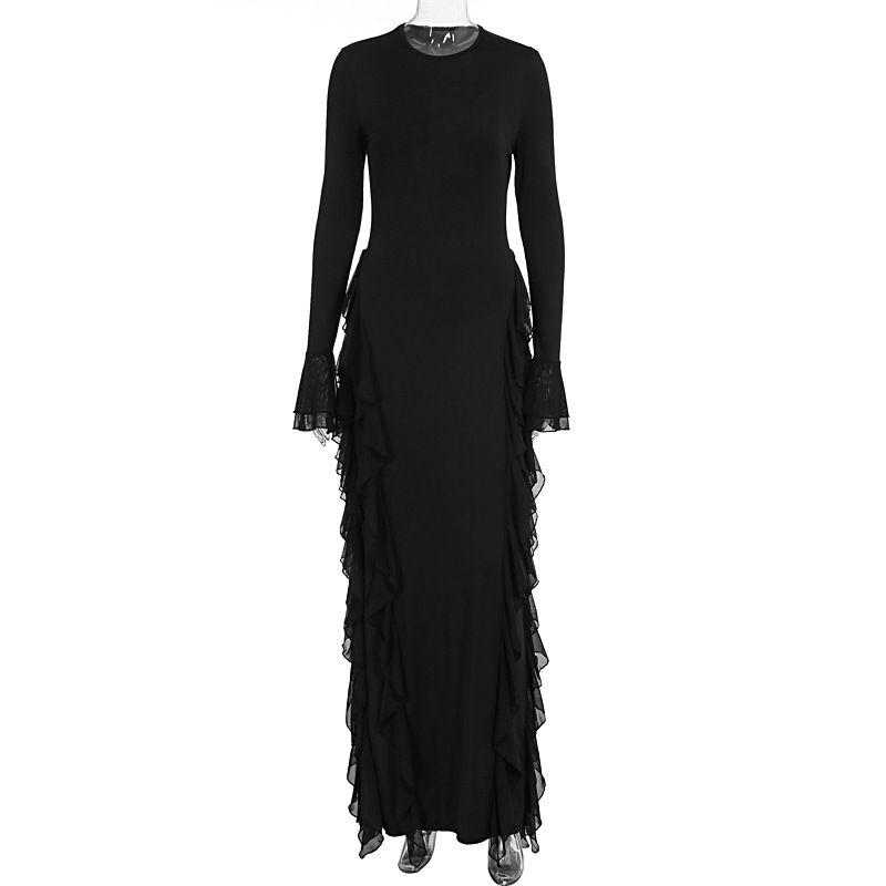 Elegant High Waist Slimming Dress For Women Round Neck Flare Sleeve Temperament Casual Party Bodycon Dress_ecoleips.com