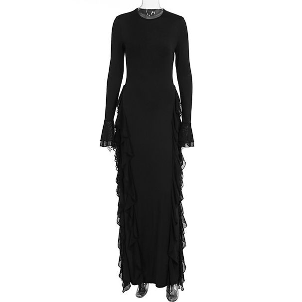 Elegant High Waist Slimming Dress For Women Round Neck Flare Sleeve Temperament Casual Party Bodycon Dress_ecoleips.com