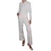 Women's Clothing Cross Border New Products Long Sleeved Lapel Backless Solid Color Straight Pants Two Piece Suit_ecoleips.com