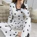Cross-Border European And American Summer New Home Wear Rolled Edge Heart Sleeve Pajamas For Women, Wearable Outside_ecoleips.com