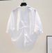 "Women's Stylish Loose-Fit Short Sleeve Blouse Inspired Wrinkle Design, Polo Collar, Casual & Comfortable, Summer Fashion (White, Light Blue)"_ecoleips.com