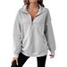 Autumn And Winter Fashion Half-Zipper Lapels Solid Color Casual Sweatshirt Women's Loose Long-Sleeved Top_ecoleips.com