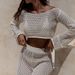 Resort Style Hollow Out Pants Sexy Fashion Sun Protection Design Beach Round Neck Long Sleeve Women's Set_ecoleips.com