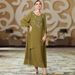 Military-Green Hand-Sewn Chiffon Dress With A Long, Loose Skirt; An Abaya-Style Garment._ecoleips.com