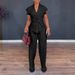 Summer Fashion Women's Set V Neck Knotted Short Sleeve Top And Wide Leg Pants European And American Style Two Pieces Cross Border_ecoleips.com