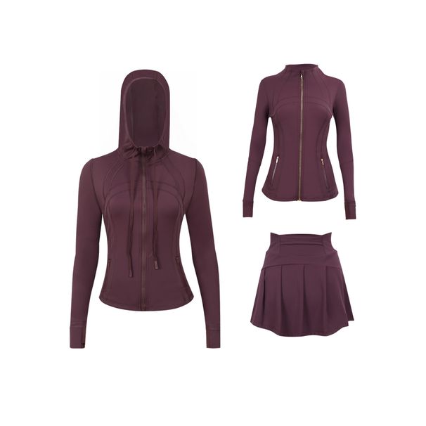 Women's Slim Fit Outerwear Three Piece Set With Hooded Skirt And Gold Jacket In Stock Sports Running Yoga Clothing_ecoleips.com