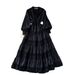 Women's Clothing V-neck Lace Stitching Waisted Long-sleeved Dress_ecoleips.com