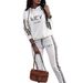 Spring Autumn Women's Loose Long Sleeve Hoodie And Sweatpants Set Drawstring Casual American Style Printed_ecoleips.com