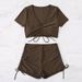 Solid Color V Neck Sexy Two Piece Swimsuit Bikini Ins Drawstring Boxer Sports Beach Swimsuit Female_ecoleips.com