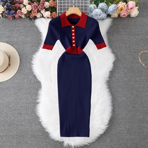 Women's Clothing Summer New Polo Knitted Dress Female Slim Fit Temperament_ecoleips.com