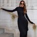 Solid Color Fashion Elegant Half Turtleneck Long Sleeve Slim Fitted Slit Ruched Bodycon Dress For Women Daily Wear Formal Outing_ecoleips.com
