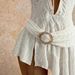 White Textured Fabric Halter Neck Deep V Neck Tie up Irregular Dress for Women Sexy New Style_ecoleips.com