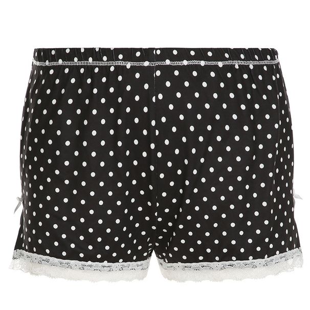 2025s 2025 Summer New Women's Fashion Ins Style Sweet And Spicy Polka Dot Lace Bow Split Shorts Slimming_ecoleips.com