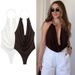 American Style Summer Bodysuit Women's Sexy Backless Halter Neck Sleeveless Romper With Metal Decoration White Brown_ecoleips.com