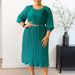 Women's Clothing Summer A-Line Dress Solid Color Round Neck Tie Waist Pleated High-Quality Mid-Length_ecoleips.com