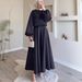 Women's Floral Dubai Lantern Sleeve Loose Dress Caramel Color Middle East Style Two Piece Skirt Set Autumn Collection_ecoleips.com