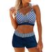 Women's Clothing New Multicolor Striped Printed Bikini Large Size Suspender Boxer High Waist Split Swimsuit Women_ecoleips.com