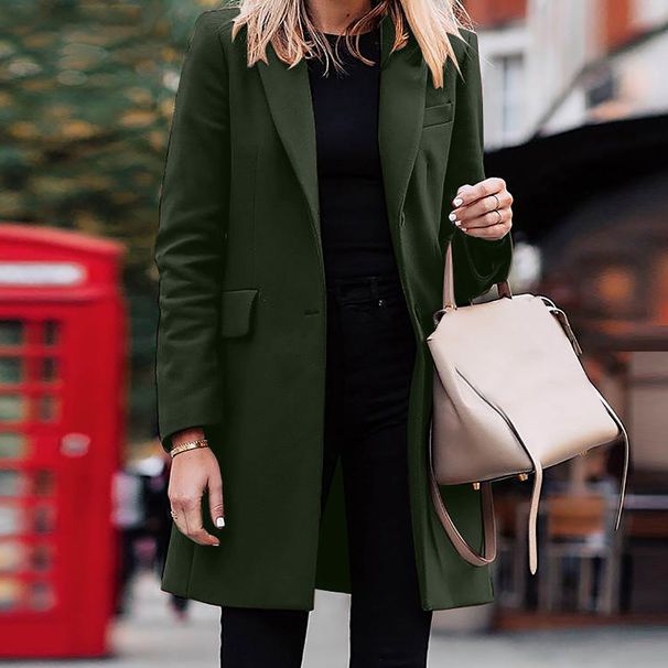 2025 Women's New Winter Mid To Long Breasted Solid Color Small Suit Jacket._ecoleips.com