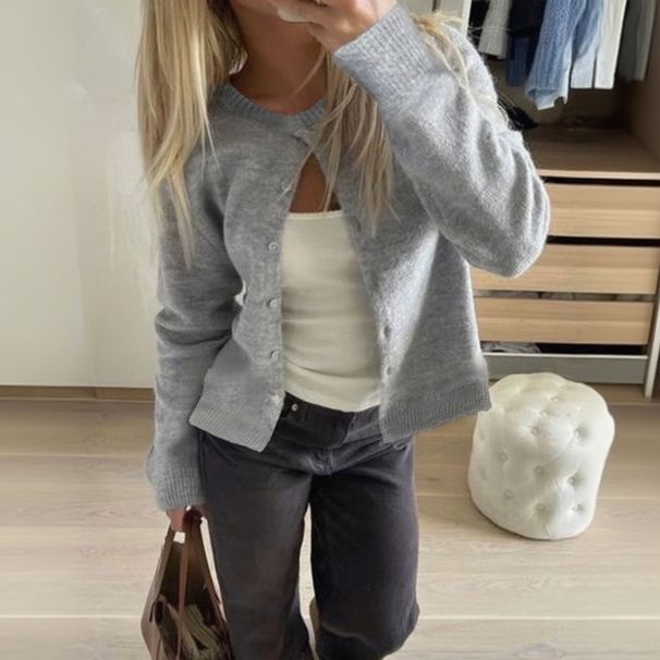 Diyun European And American Casual Simple Solid Color Long Sleeve Coat Sweater Women's Fashion 2025 Autumn_ecoleips.com