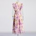Women's Clothing Autumn Round Neck Flying Sleeve Waist Floral Long Dress For Women_ecoleips.com
