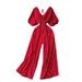 Chic Vacation Jumpsuit For Women – Puff Sleeves, Stretchy Waist & Slimming Wide Leg Pants_ecoleips.com