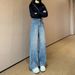 Spring Summer New Wide-Leg Jeans Blue Design High Waist Scimitar Loose Slimming Floor-Length Pants For Women_ecoleips.com