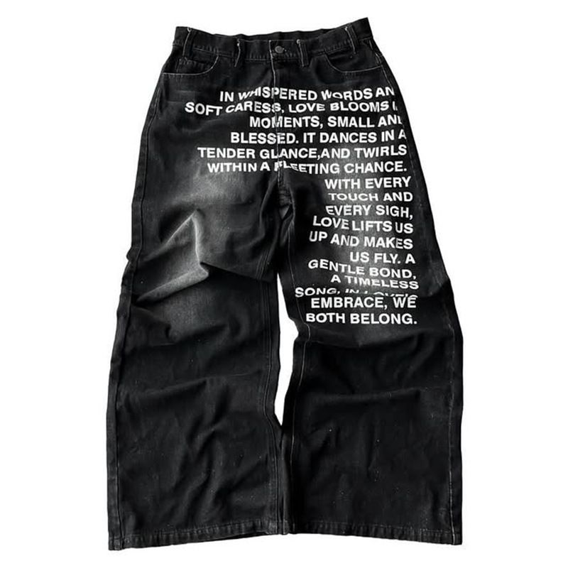 Men's And Women's American Retro Hip-hop Jeans - Loose And Loose, Street Style, With Letter Print_ecoleips.com