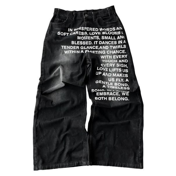 Men's And Women's American Retro Hip-hop Jeans - Loose And Loose, Street Style, With Letter Print_ecoleips.com