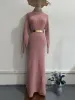 TARUXY Knitted Long Dress With Belt Women's Turtleneck Pullover Solid Sweater Dresses Fashion Long Sleeve Holiday Party Clothes_ecoleips.com