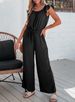 K Fashionable Pleated Square Neck Jumpsuit With Pockets, Solid Color Sleeveless Ruffle Sleeve Jumpsuit For Women_ecoleips.com