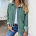 Women's Corduroy Shirt Jacket – Vintage Rivet Pocket Overshirt With British Style (S-XXL, Green/Brown)_ecoleips.com