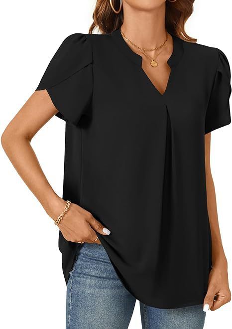 Summer V Neck Petal Sleeve Shirt For Women Simple Stylish Relaxed Everyday Wear Comfortable Feshion_ecoleips.com