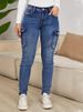 K Women's Fashionable Low-Waist High-Elastic Denim Jeans With Side Pockets And Gathered Details For A Slimming And Trendy Office Look_ecoleips.com