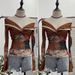 Women’s Clothing Real Shot Retro Oil Painting Print Lapel One Shoulder Twist Pleated Slim Fit Short Flared Long Sleeved Top_ecoleips.com