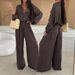 Women's Solid Color Long Sleeve Casual Shirt Set Two Piece Outfit Loose Fitting Spring Autumn Summer Fashion by European American Designers_ecoleips.com