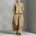 3D Textured Linen Lounge Set Oversized Top Wide-Leg Pants Women's Clothing S-4XL 6 Earth Tones_ecoleips.com
