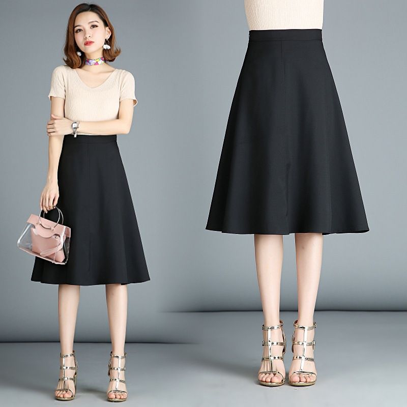 Verve Spring Summer New Women's High Waist Versatile Fashion Over-the-Knee Mid-Length A-Line Umbrella Skirt For Women_ecoleips.com