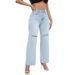 Station Temperament Ripped Denim Wide Leg Jeans For Women_ecoleips.com