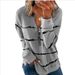 Aria Basics Aria Basics 2024 Fall/Winter Autumn Striped Zipper V-Neck Long Sleeve Plus Size Loose Women's T-Shirt Sweatshirt European And_ecoleips.com