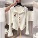 Women's Trendy White Bell Sleeve Knitted Cardigan Korean Style Early Autumn Slim Fit Flattering Base Layer Top_ecoleips.com