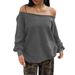 Women's Retro Off-Shoulder Long Sleeve Sweatshirt Solid Color Sexy Street Style Casual Elegant T-Shirt_ecoleips.com
