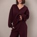Women's Long-Sleeved Casual V-Neck Solid-Color Hoodie Top With Wide-Leg Pants, Two-Piece Set_ecoleips.com