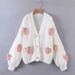 Aria Basics Aria Basics European American Style Lantern Sleeve Knitted Cardigan For Women, 2024 Autumn And Winter, Loose Design, Cute Strawberry_ecoleips.com