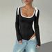 Voya Women's Autumn And Winter New Spicy Girl Slim Fit Jumpsuit With Square Neckline And Flared Sleeves, Fashionable And Sexy Long Sleeved Jumpsuit_ecoleips.com