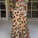 Goumei Autumn/Winter Print Casual Split Dress With Leopard Print Design For Women_ecoleips.com