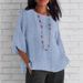 Women's Clothing Spring And Summer Round Neck Cotton And Linen Solid Color Loose Tops T Shirts_ecoleips.com