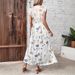 European And American Style Ruffled V-Neck Cross-Border Trade New High-Waisted Slit Printed Long Dress_ecoleips.com