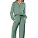 2024 Autumn Winter Fashion Casual Sports Suit Zipper Long Sleeve Sweatshirt Wide Leg Pants Two-Piece Set For Women_ecoleips.com