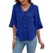 2026 Summer European American Women V Neck Ruffle 3/4 Sleeve Casual Fashion Shirt_ecoleips.com